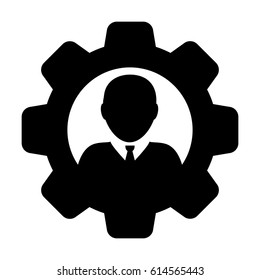 User Icon - Man Person Profile Avatar On Gear Cog Wheel For Settings And Configuration Glyph Vector illustration