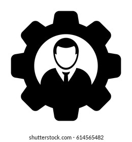 User Icon - Man Person Profile Avatar On Gear Cog Wheel For Settings And Configuration Glyph Vector illustration
