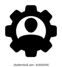 User Icon - Man Person Profile Avatar On Gear Cog Wheel For Settings And Configuration Glyph Vector illustration