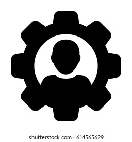 User Icon - Man Person Profile Avatar On Gear Cog Wheel For Settings And Configuration Glyph Vector illustration