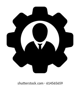 User Icon - Man Person Profile Avatar On Gear Cog Wheel For Settings And Configuration Glyph Vector illustration
