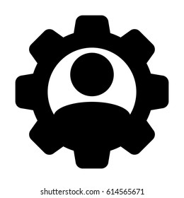 User Icon - Man Person Profile Avatar On Gear Cog Wheel For Settings And Configuration Glyph Vector illustration