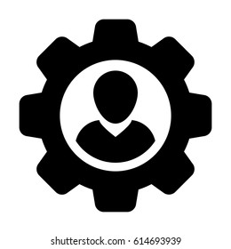 User Icon - Man Person Profile Avatar On Gear Cog Wheel For Settings And Configuration Glyph Vector illustration