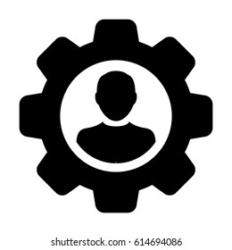 User Icon - Man Person Profile Avatar On Gear Cog Wheel For Settings And Configuration Glyph Vector illustration