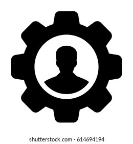 User Icon - Man Person Profile Avatar On Gear Cog Wheel For Settings And Configuration Glyph Vector illustration