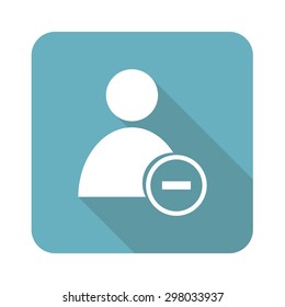 User icon with minus in blue square, isolated on white