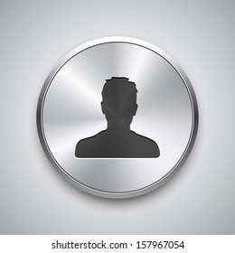 User icon on round metal button. Vector illustration 