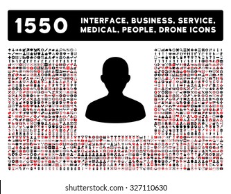 User icon and other web interface, business, tools, people, medical service and awards vector symbols. Style is bicolor flat symbols, intensive red and black colors, rounded angles, white background.