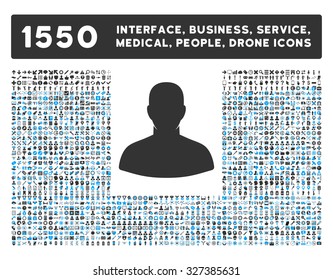 User icon and other web interface, business, tools, people, medical service and awards vector symbols. Style is bicolor flat symbols, blue and gray colors, rounded angles, white background.