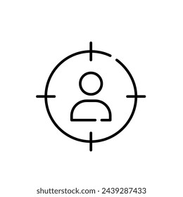 Icono de usuario situado en la mira de un destino. Enfoque específico de las actividades de contratación. Icono vectorial