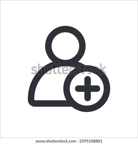 A user icon with a plus sign, representing adding friends, creating accounts, or new user registration.
