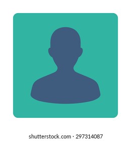 User icon from Primitive Buttons OverColor Set. This rounded square flat button is drawn with cobalt and cyan colors on a white background.