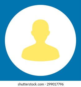 User icon from Primitive Round Buttons OverColor Set. This round flat button is drawn with yellow and white colors on a blue background.