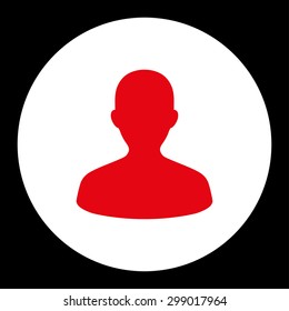 User icon from Primitive Round Buttons OverColor Set. This round flat button is drawn with red and white colors on a black background.