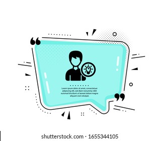 User icon. Quote speech bubble. Profile with Lamp bulb sign. Male Person silhouette with idea symbol. Quotation marks. Classic person idea icon. Vector