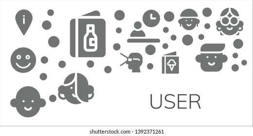 user icon set. 11 filled user icons.  Collection Of - Placeholder, Menu, Happy, Virtual reality, Avatar, Employee