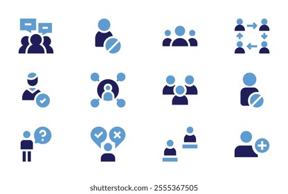 User icon set. Bold style. Duotone colors. users, group, interchangeability, user, connections, question mark, add, ban, block user.