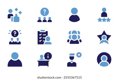 User icon set. Bold style. Duotone colors. best customer experience, question, doubt, recruitment, profile, expert, star, user.