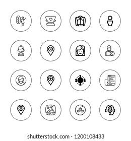 User icon set. collection of 16 outline user icons with employee, hologram, jacket, man, placeholder, team, telemarketer, telemarketing, stumbleupon, vr, woman icons.