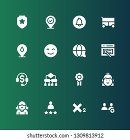 user icon set. Collection of 16 filled user icons included Users, Subscript, Rating, Avatar, Woman, Badge, Algorithm, Telemarketing, Interface, Customer service, Happy, Placeholder