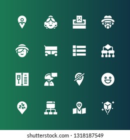 user icon set. Collection of 16 filled user icons included Hologram, Placeholder, Site map, Happy, Secretary, Menu, Algorithm, Miscellaneous, Woman, Heisenberg, Complaint, Avatar