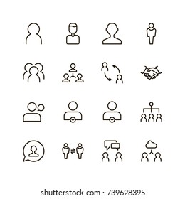 User icon set. Collection of high quality outline people pictograms in modern flat style. Black profile symbol for web design and mobile app on white background. Man line logo.