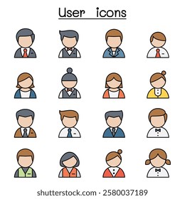 User icon set in color line style