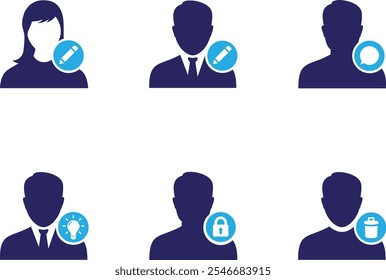 User icon set. Containing profile, password, username, avatar and so on. Flat icons set 
