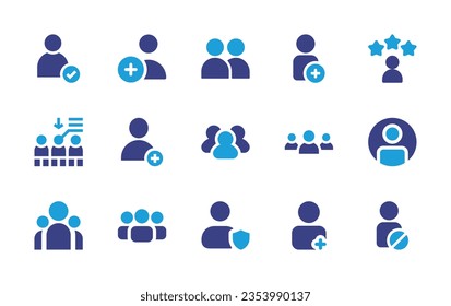 User icon set. Duotone color. Vector illustration. Containing check, user, add, rating, adoption, group, group, team, users, avatar, ban user.