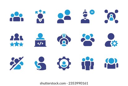User icon set. Duotone color. Vector illustration. Containing users, user, remove, connections, best employee, software engineer, users avatar, settings, phone, settings, teamwork.