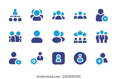 User icon set. Duotone color. Vector illustration. Containing hierarchy, users avatar, team, users, delete user, friends, user, profile, team leader, avatar, profile, add.