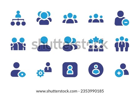 User icon set. Duotone color. Vector illustration. Containing hierarchy, users avatar, team, users, delete user, friends, user, profile, team leader, avatar, profile, add.