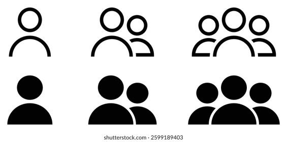  User icon set. User icon set in fill and outline with white background. Group of people icon set. Group icon, user, people, vector, symbol.