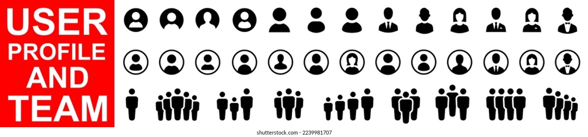 User icon set. Group of people or group of users. People icon set in trendy flat style. Profile and people silhouette collection. Persons symbol infographics website design, logo.