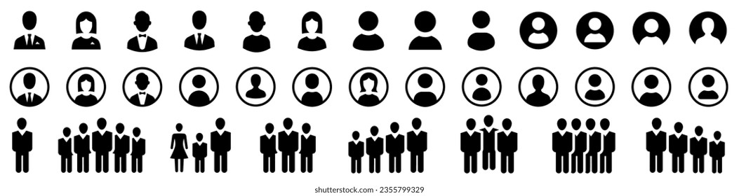 User icon set. Group of people or group of users. People icon set in trendy flat style. Profile and people silhouette collection. Persons symbol infographics website design.