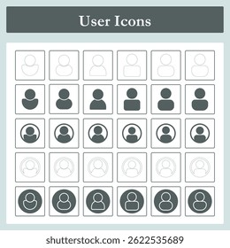 Conjunto de ícones do usuário. Avatar de usuário de linha e glifo. Perfil ícone do usuário, Ícone do perfil símbolo, Ícone do usuário, Perfil da conta, Avatar, Perfil de mídia social, Estoque vetorial em estilo mínimo