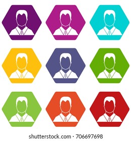 User icon set many color hexahedron isolated on white vector illustration