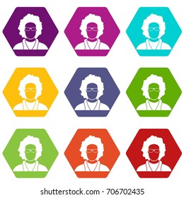 User icon set many color hexahedron isolated on white vector illustration