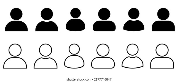 Conjunto de iconos de usuario. Signo monocromo. Arte de líneas y estilo plano. Símbolo de silueta de usuario para el diseño de su sitio web, logotipo, aplicación, interfaz de usuario. 
