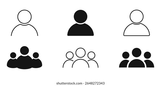  user icon set person profile contact people group team outline stroke social member partnership teamwork business human sign symbol web buttons flat vector illustration
