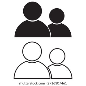 Conjunto de iconos de usuario Perfil de persona Contacto Personas Grupo Esquema de grupo Accidente cerebrovascular Sociedad Miembro Trabajo en equipo Negocio Signo humano Símbolo Web Botones Ilustración vectorial plana