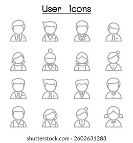 User icon set in thin line style