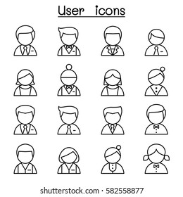 User icon set in thin line style