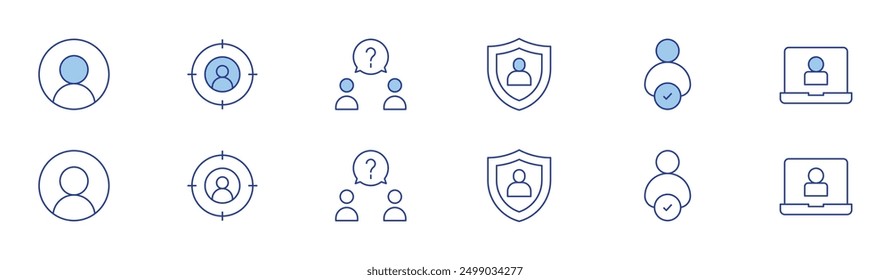 User icon set in two styles, Duotone and Thin Line style. Editable stroke. user, user protection, choose, communications, laptop.