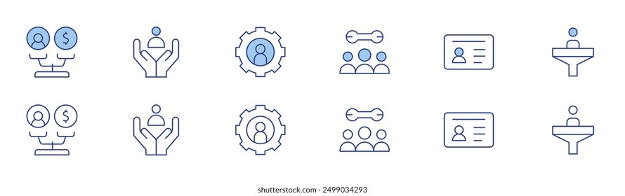 User icon set in two styles, Duotone and Thin Line style. Editable stroke. technical support, equality, driver license, humanitarian, filter, user.