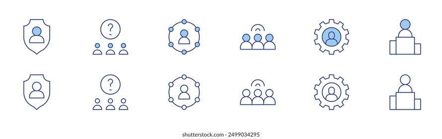 User icon set in two styles, Duotone and Thin Line style. Editable stroke. user, personal security, business, question, diagram, first.