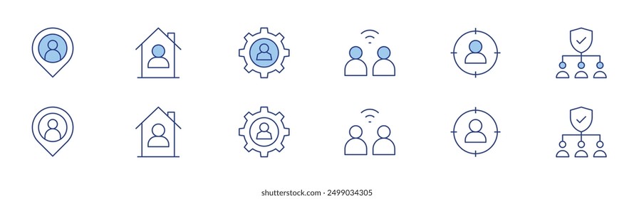 User icon set in two styles, Duotone and Thin Line style. Editable stroke. network, placeholder, headhunting, house, user, management.