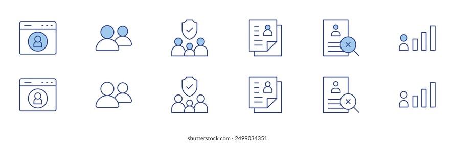 User icon set in two styles, Duotone and Thin Line style. Editable stroke. user, cv, friends, family.