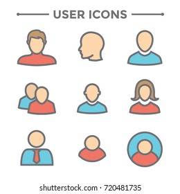 User Icon Set w Man, Woman, and Multiple People