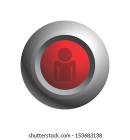 user icon silver red sphere button